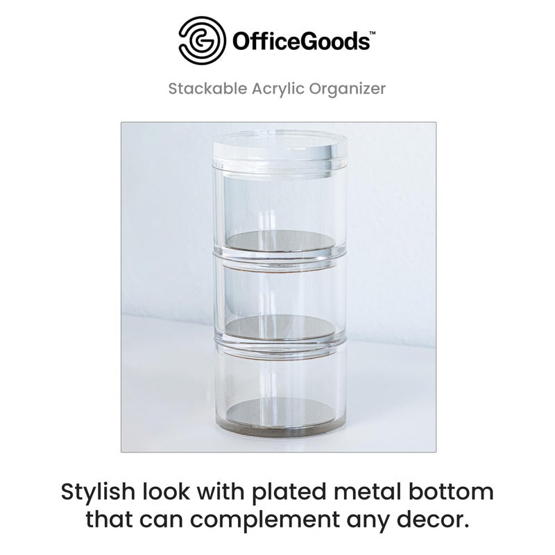 OfficeGoods 3-Tier Stackable Acrylic Holder- Stylish Desk Organizer and Storage for Office or Home - Transparent Round Design with Silver Metal Base - Image 2